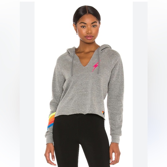 Aviator Nation Tops - Aviator Nation Bolt Stitch Chevron 5 Hoodie in Heather & Neon Rainbow - XS